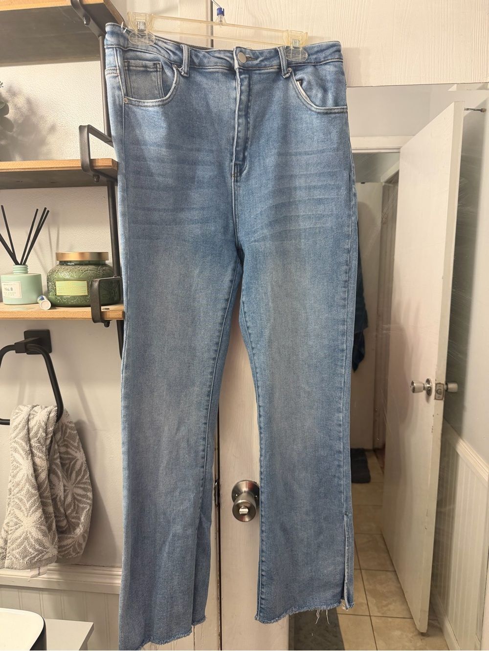 Risen Women's High-Rise Straight Leg Jeans in Light Blue Wash